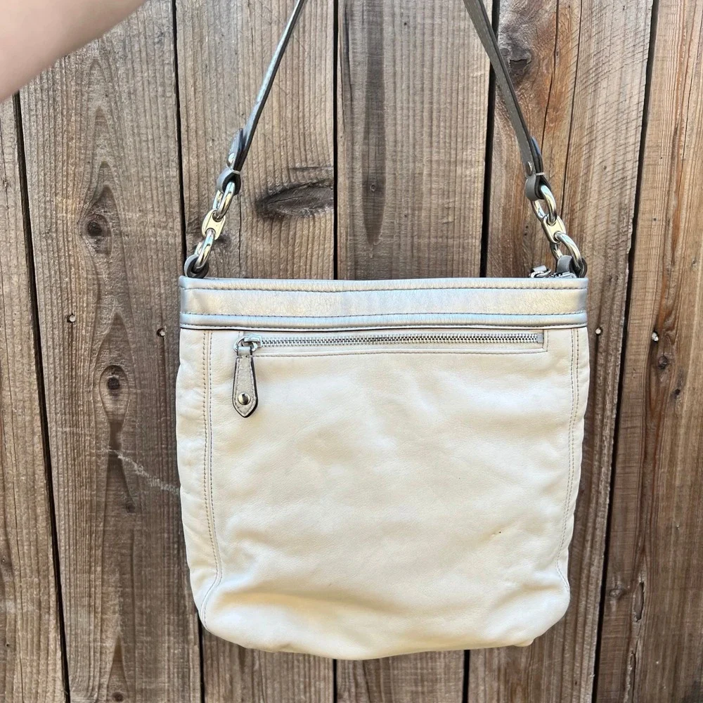 Coach Ashley Leather Boho Shoulder Satchel Bag Ivory Silver Hardware